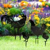 Trädgårdsdekorationer Chicken Metal Yard Stakes 4st/Set Insert Rooster Hen Decor Animal Silhouette för Park Walkway Patio