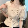 Blouses Femmes Mode Chemisier En Mousseline De Soie Pour Femmes Ceinture À Manches Longues À Manches Longues Vêtements Femme Chemise Élégante Solide Tops Bureau Dames