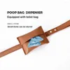 Dog Collars 150CM Leather Leash With Poop Bag Dispenser PouchMetal Hook Heavy Duty Pet Traction Rope For Medium Large Night Wal Q3R8