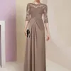 2024 Khaki A-line Mother of the Bride Dress Scoop Pół rękawów koronkowe aplikacje szyfonowe sukienki na imprezę groom eleganckie, niestandardowe szatę de soiree