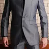 Costumes pour hommes 2 pièces tunique pour hommes avec col montant personnalisé mariage smoking marié gris affaires mode Costume veste pantalon