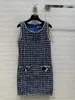 Casual Dresses Designer Tank kjol 2023 Spring New Black and White Edge Decorative Splice Gradient Blue Woven Dress C7tr