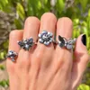 Band Rings Vintage Silver Color Skull Heart Rings Set For Women Men Gothic Chain Retro Rings 2021 Trend Fashion Jewelry P230411