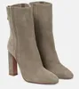 Elgant Winter Vrouw Aquazzuras Joplin Bootie Suède Rits Midden Kuit Blokhak Stretch Enkellaarsjes Luxe Mode