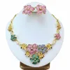 Necklace Earrings Set 2023 Est Luxury Colorful Brazil Dubai Gold Jewelry Ladies Exquisite Flower Mama Gift FHK16395