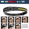 Head lamps Sensor Headlamp COB XPE LED Head Lamp Flashlight USB Type-C Rechargeable Flash Head Torch White Red Light Head Built-in Battery P230411