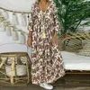 Casual Dresses Women's Vintage Long Shirt Bohemian Loose Print Plus Size Dress Retro Vestidos Ladies V-Neck Sleeve Maxi