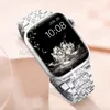 Bekijkbanden bling diamantriem voor Apple Watch Band 40mm 45 mm 44 mm 41 mm 42 mm 38 mm metalen riem voor Iwatch Series 7 SE 6 5 4 Dames Bracelet 230411