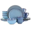 Plates GBS Elite Mendocino 16 Pieces Stoare Dinnerware Set In Blue Dinner