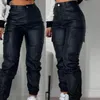 Pantalones de mujer s Y2K Vintage Mujeres Elegante Harajuku Streetwear Negro Cargo Motocicleta Pu Cuero Alto Cintura Harem Jogger Pantalones Ropa 231110