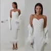 Little White Dress slim Fit Prom Dresses with Long Sleeve Jacket Ostrich Feather Stain Evening Straight Skirt gown