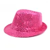 Berets moda lantejoulas cor sólida jazz chapéu verão sol para mulheres desempenho brilhante dança topo homens cowboy acessórios