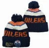 Berretti da uomo Berretti Oilers Berretti Edmonton Tutte le 32 squadre Pompon lavorato a maglia con risvolto a righe Lana laterale Calda USA College Sport Cappello lavorato a maglia Berretto da hockey per donna A0