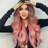 Perucas sintéticas easihair ombre long ombre rosa perucas sintéticas para mulheres parte média parte ondulada de cosplay natural resistente ao calor vermelho 2302227