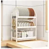 Kitchen Storage 2/3 Tiers Dish Drainer Bowl Plate Drying Rack Cutlery Draining Board Household Racks Counter Shelf Organizer