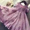 Mädchen Kleider Kleid Stickerei Prinzessin Party Herbst Frühling Kinder Kinder Kleidung Elegant Lila Und Weiß 38T Spitze Blumenmädchen 230410