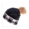 Новая зимняя шапка с помпоном, теплая шерстяная шапка, дизайнерские вязаные шапки в клетку, модные шапки, Прямая доставка, Dh6I5