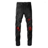 Jeans da uomo Designer Denim Casual Hole Patch Harajuku Retro Fori di giunzione in cotone Hip Hop Pantaloni neri rossi Jean Fashion