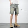 Jeans masculinos vintage rasgou shorts jeans de verão de verão fino moda até o joelho na altura da cintura média masculina straight bermuda