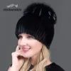 BeanieSkull Caps JINBAOSEN Mode Winter Warme Frauen Stricken Nerz Hüte Mit Pelz Vertikal Gewebte Top 231110