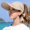 Geniş Memlu Şapkalar Şık Lady Yaz Zirveli Şapka Koruma Yüzü Ölçeklenebilir Kadınlar Güneş Vizörü Anti-UV Düz Renkli Hız Giymesi