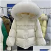 Mulheres para baixo parkas p-ra designer de luxo mulheres jaqueta marcas moda senhora solta engrossado curto raposa grande gola de pele pato branco para fora dhowa