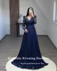 Eightale abiti da sera eleganti blu navy glitter scollo a V pieghe chiffon maniche lunghe abito da ballo di fine anno