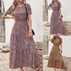 Sukienki imprezowe 6 kolorów Kobiety z krótkim rękawem o szyja sprężona elastyczna talia wielopoziomowa maxi sukienka Summer Boho Floral Flares Słońce