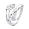 Band Rings Classic Creative Silver Color Hug Rings for Women Fashion Metal Carved Hands Open Ring Birthday Party Jewelry P230411