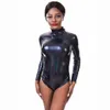 Jumpseau pour femmes Barboteuses Adulte Brillant Métallique Col Roulé Danse Justaucorps Femmes À Manches Longues Liquide Holographique Bodys Unitard Clubwear 230410