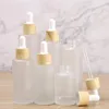 Vorratsflaschen Gläser 20 ml 30 ml 40 ml 50 ml 60 ml 80 ml 100 ml Frosted Dropper Flasche mit Bambusdeckel Pipette Ätherisches Öl leer2658