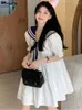 Casual Dresses Preppy Style Mini White Women Sailor Collar Sweet Korean Fashion Students Summer All-match A-line Vestidos Mujer