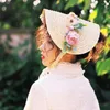 Wide Brim Hats Q1FA Sweet Lolita Lace Flower Ribbon Sunshade Straw Hat Japanese Women Girls Pastoral Style Flat Weaving