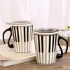 Muggar 200-300 ml Creative Ceramic Music Mug Mark Coffee Cup Keyboard Note Par Set With Cover