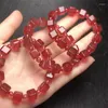 Link Bracelets Natural Strawberry Quartz Cube Bracelet String Charms Strand Exquisite Jewelry Gift Healing Crystal Energy 1pcs