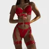 Autres culottes MeiKeDai Fine Lingerie Sexy Fantaisie Sous-vêtements 4pièces Ensembles érotiques de luxe délicats avec soutien-gorge en chaîne et culotte jarretières intimes 230411