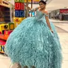 Aqua blå älskling quinceanera klänningar 2024 pärlor tull tiered mexikanska vestidos de 15 anos princss födelsedagsfest klänningar