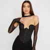 Koszule damskie Zaschaj długie rękawie puste rybak z ramiona gorset bodycon szczupłe żebro seksowne topy y2k streetwear elegancki klubomen