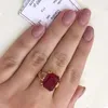 Bröllopsringar 585 ryska 14K Rose Gold Inlaid Square Ruby Rings for Women Open Luxury Elegant Classic Engagement Jewelry Mothers Day Gift 230410