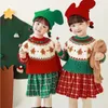 Clothing Sets Kids Girls Christmas Sweater Skirt Set Thicken Warm Knitted Tops Girls Clothes set Gingerbread Pullover Knitwear for Fall Winter 231110