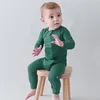 ロンパーズ2023ベビーロンパーバンベル繊維男の子の女の子の服生まれジッパーフッティーズジャンプスーツソリッドロングスリーブ服0 24M 230411