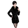 여성용 가죽 ZXRYXGS 우아한 프리미엄 소프트 푸 코트 모방 모피 칼라 중간 재킷 2023 가을 겨울 패션