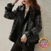 Kvinnor läder svart jacka kvinnor vår höst koreansk skarvad faux motorcykel kostym smal korta klädrock