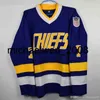 KOB WENG MĘŻCZYZN #1 DENIS LEMIEUX Charlestown Chiefs Jersey #3 Dave Killer #7 Dunlop 16 17 18 Hanson Slap Shot Movie Hockey Jerseys Stitched White Blue