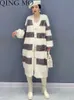 Kadın Sweaters Qing Mo 2023 Sonbahar Kış Yeni Çizgili Peluş Örme Kazak Kazak Palto Kadınlar Traend Uzun Gevşek Ceket ZXF3814 ZLN231111