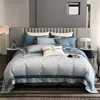 Bedding Sets Silver Gray Luxury Set Lyocell Cotton Soft Silky Yarn-dyed Jacquard Duvet Cover Flat/Fitted Bed Sheet Pillowcases