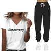 Tshirt Womens Discovery Womens Sportswear Summer Vneck Tshirt And calça TwoPiece Pink Print Fashion Casual Sports Jogging Suit 230411