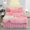 Bedding sets Luxury Pure Color Plush Shaggy Warm Fleece Girl Bedding Set Mink Velvet Double Duvet Cover Set Bed Skirt Pillowcase Home Textile 231110