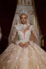 Princess Saudi Arabien Wedding Dresses Ball Gown Illusion High Neck 3D Flowers Mariage Bridal Gowns African Vestido de noiva