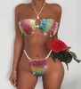 Kvinnors badkläder adogirl 25 färg sexiga kvinnor sommar glänsande diamant baddräkt 2 stycken bikini set kvinnlig baddräkt nattklubb strand biquini outfi 230411